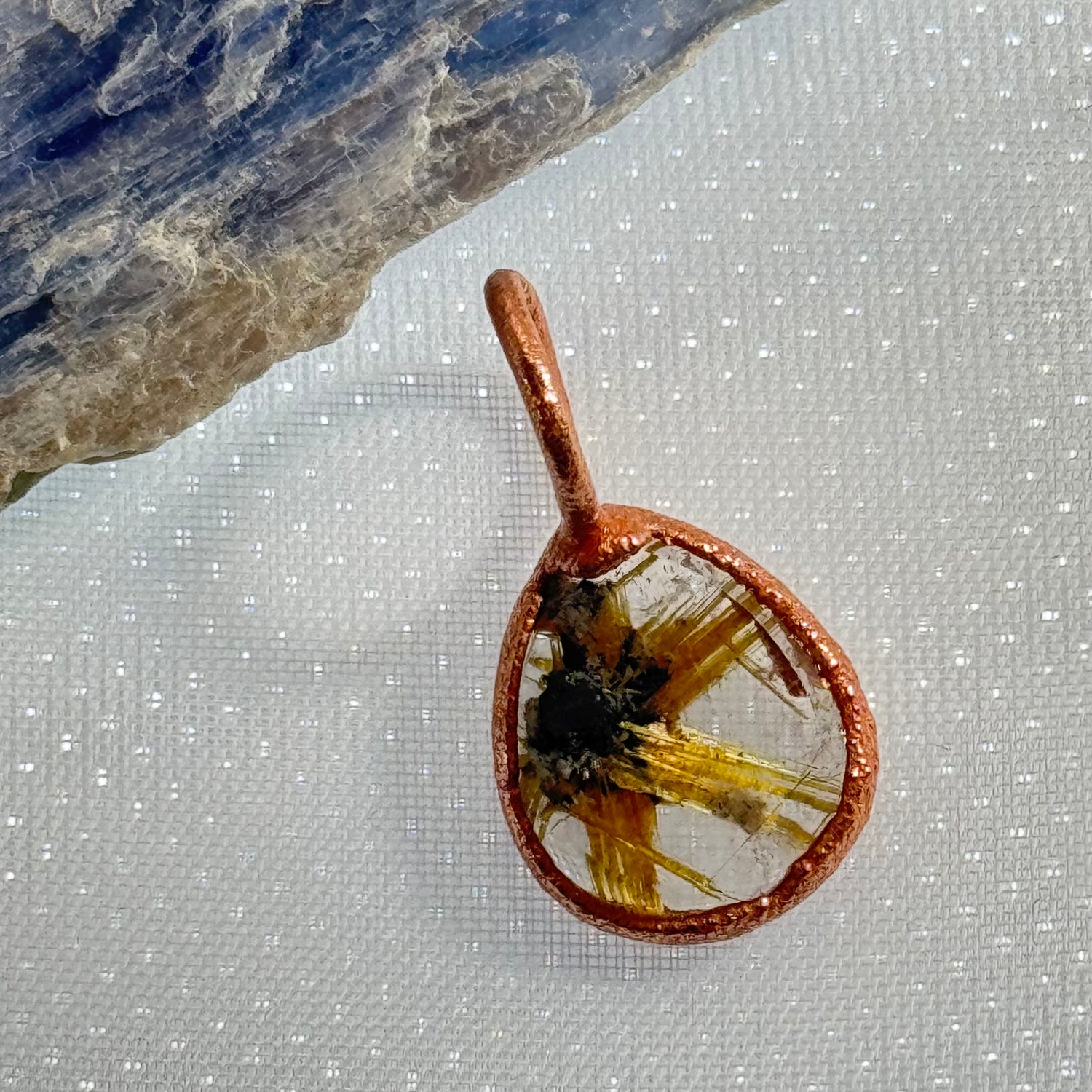 Electroformed rutile quartz crystal pendant layer necklace