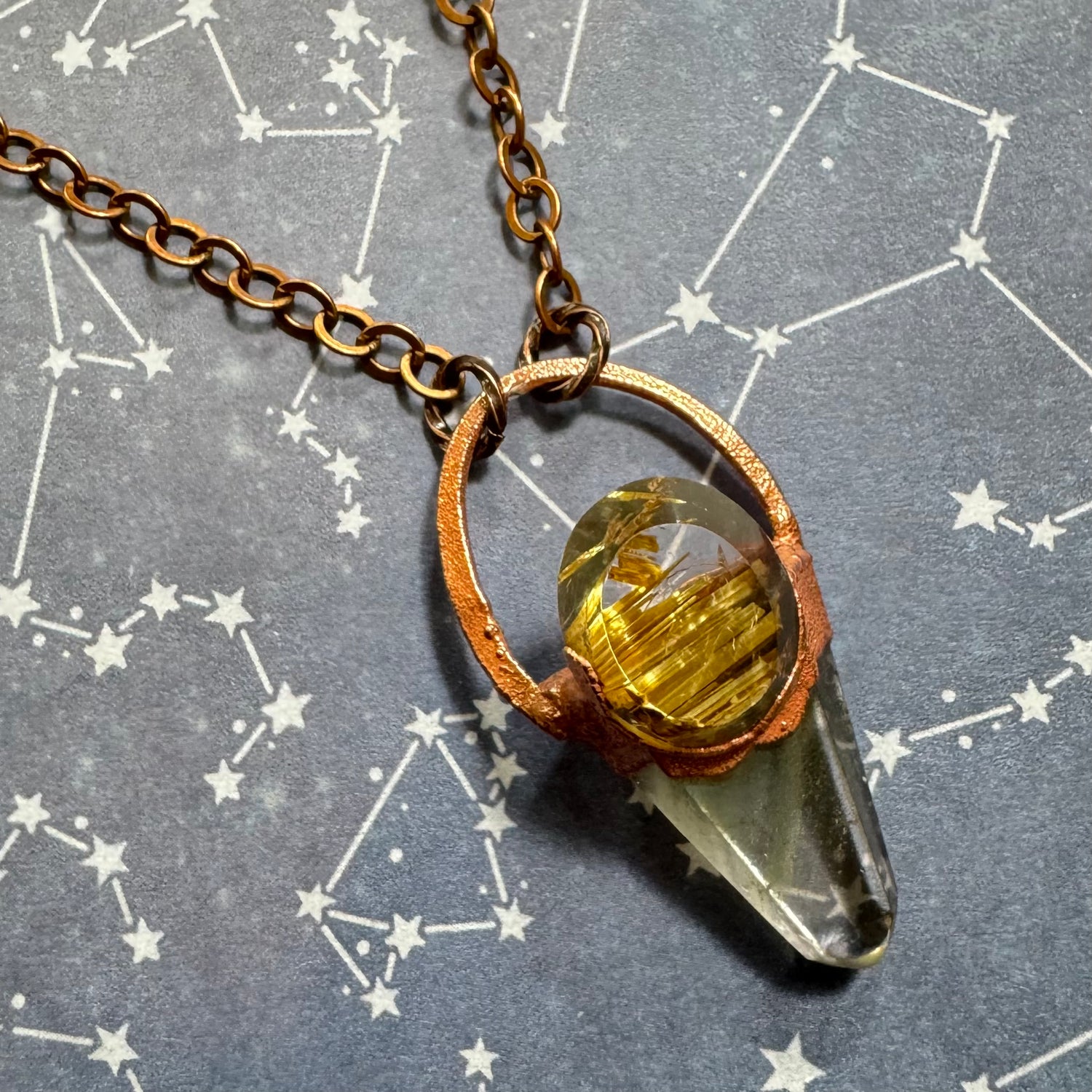 garden quartz point necklace with rutile quartz