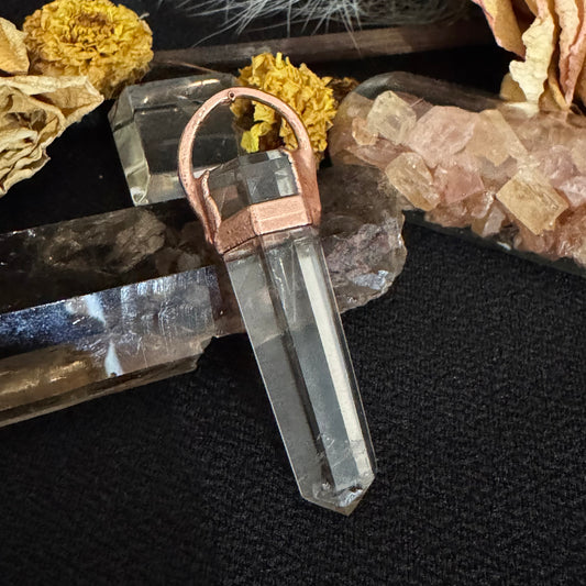 Grey healing chakra smoky Quartz point pendant necklace