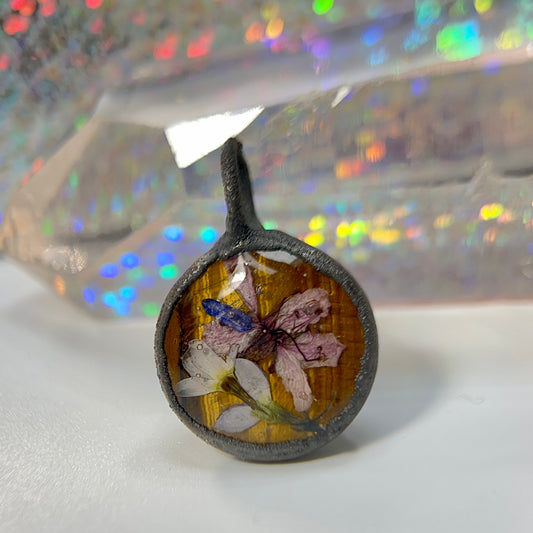 Vermont Wildflower and Tiger Eye Pendant