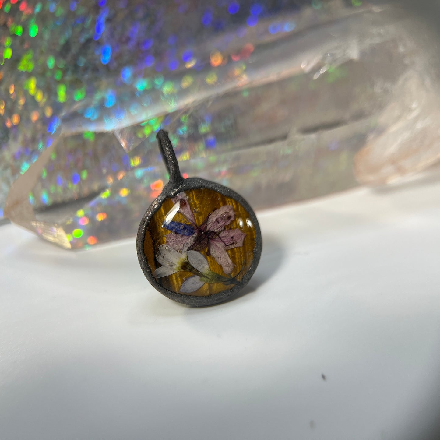 Vermont Wildflower and Tiger Eye Pendant
