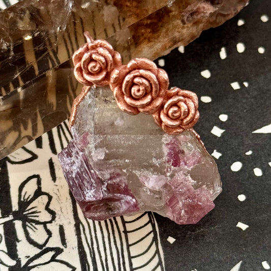 handmade electroformed copper crystal roses pendant