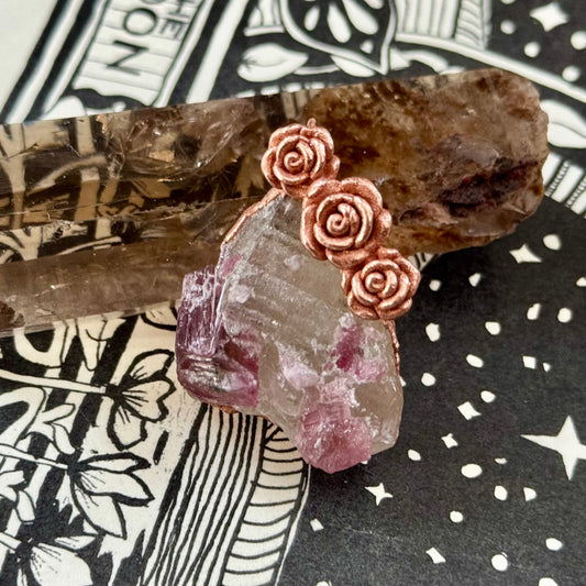 Brazilian Rubalite and copper flower pendant for womxn