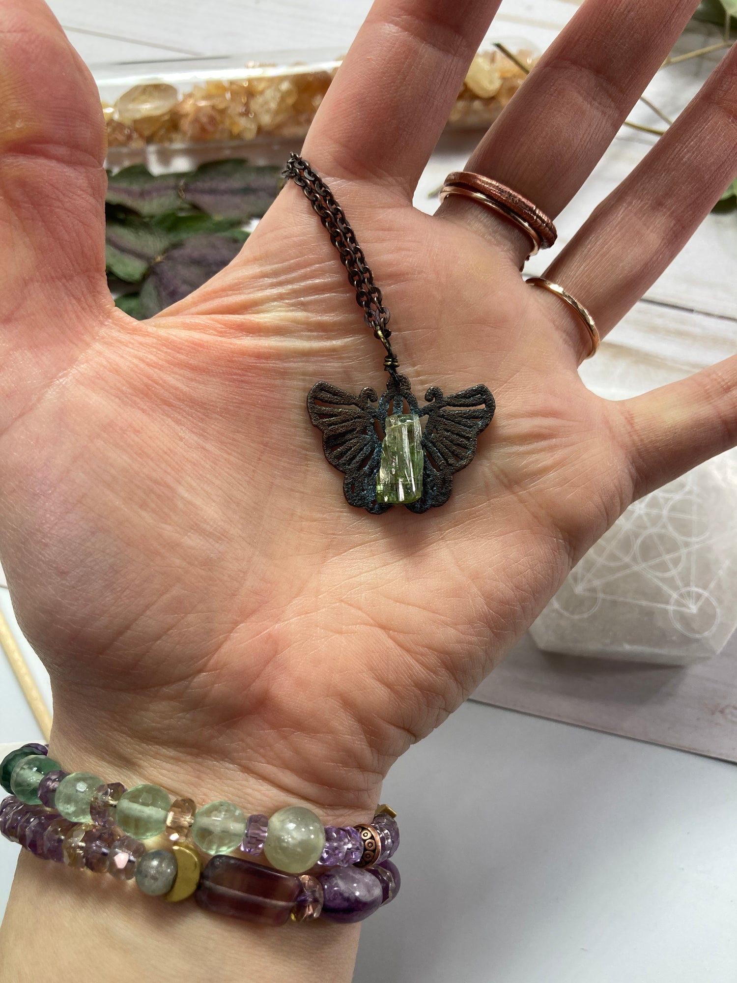 handmade crystal butterfly necklace