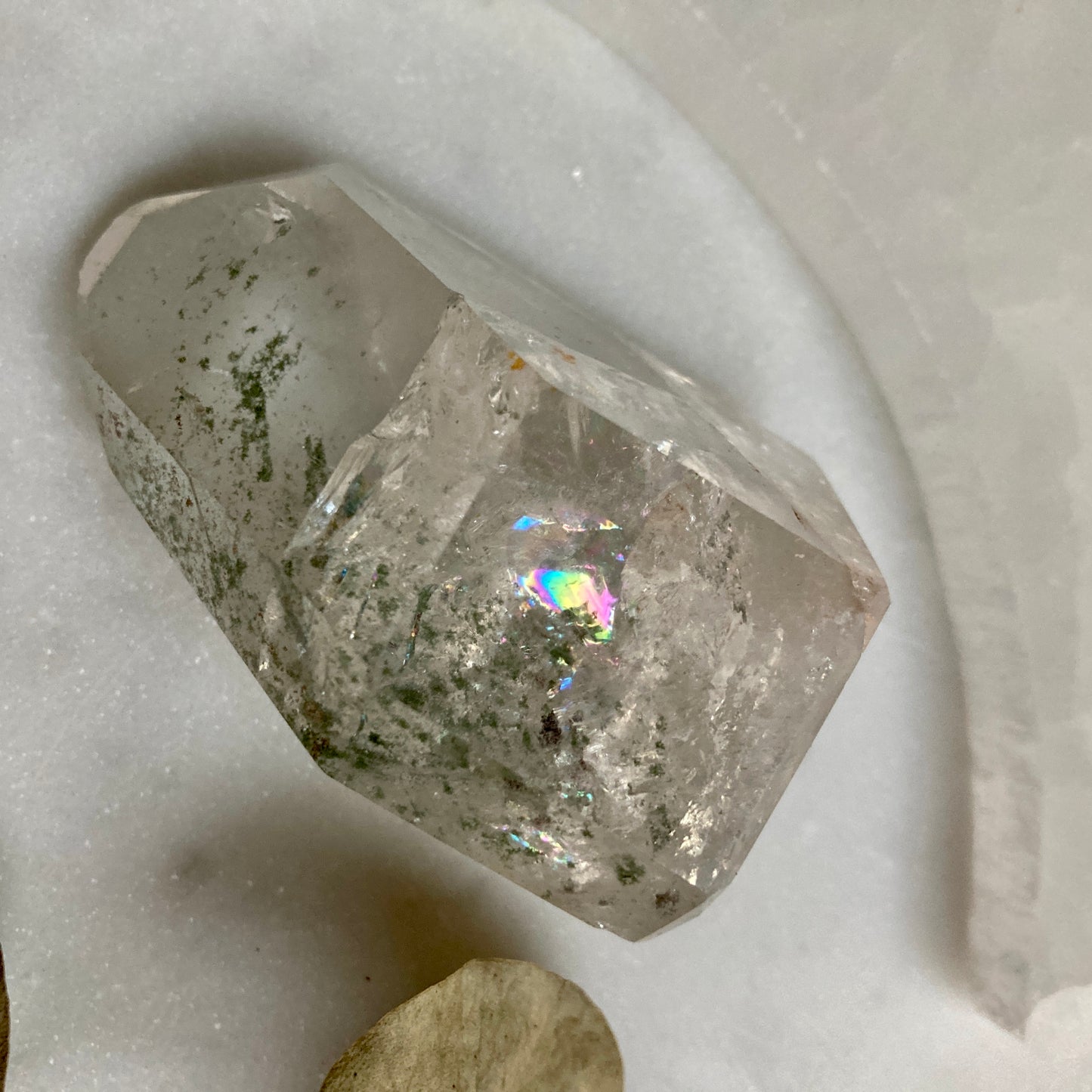 Clear Quartz Crystal Point with Rainbow Inclusion