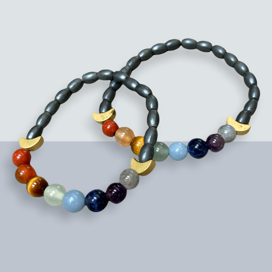 Rainbow Chakra Crystal Bracelet Set for Parent and Child