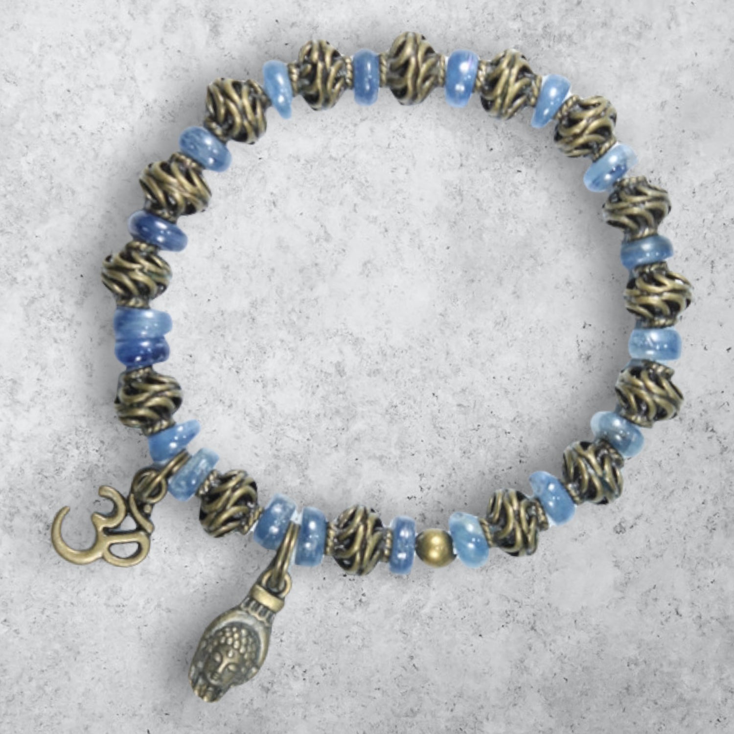 Healing crystal chakra stone blue kyanite yoga charm stretch stack bracelet 