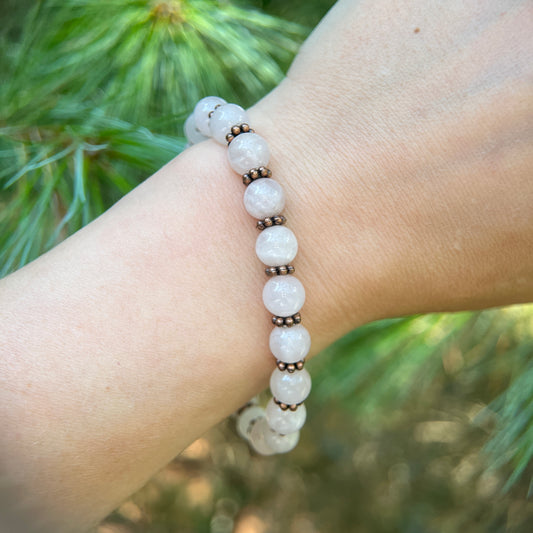 Large stack crystal bracelet of healing, pink rose quartz for guys ￼