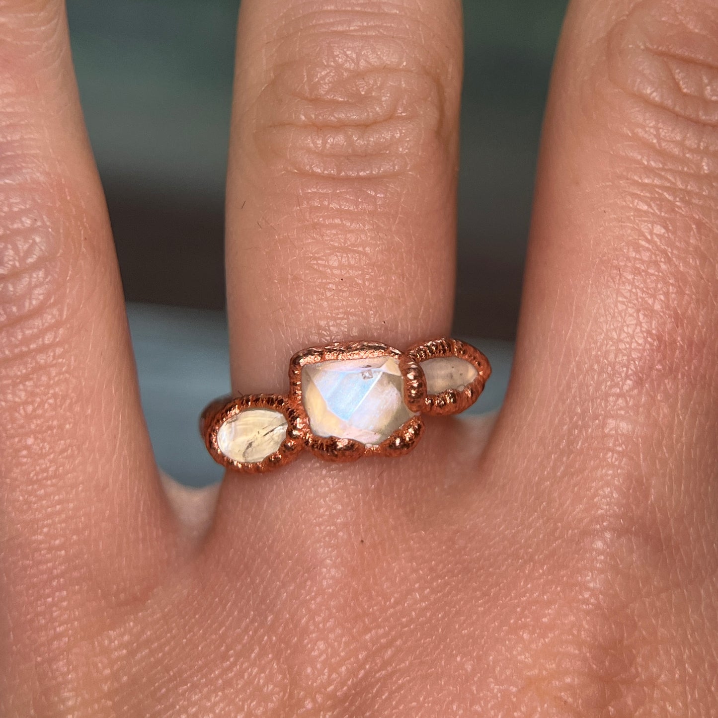 Herkimer Diamond and Moonstone Ring
