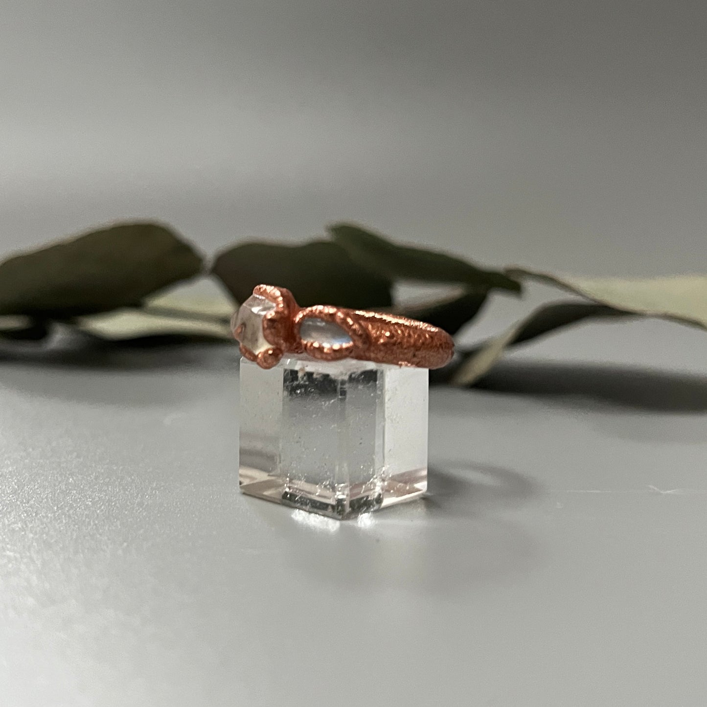 Herkimer Diamond and Moonstone Ring