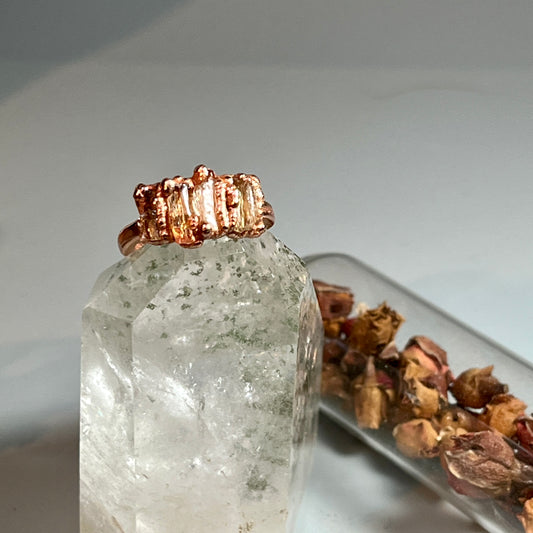 women golden topaz rough crystal copper electroformed ring