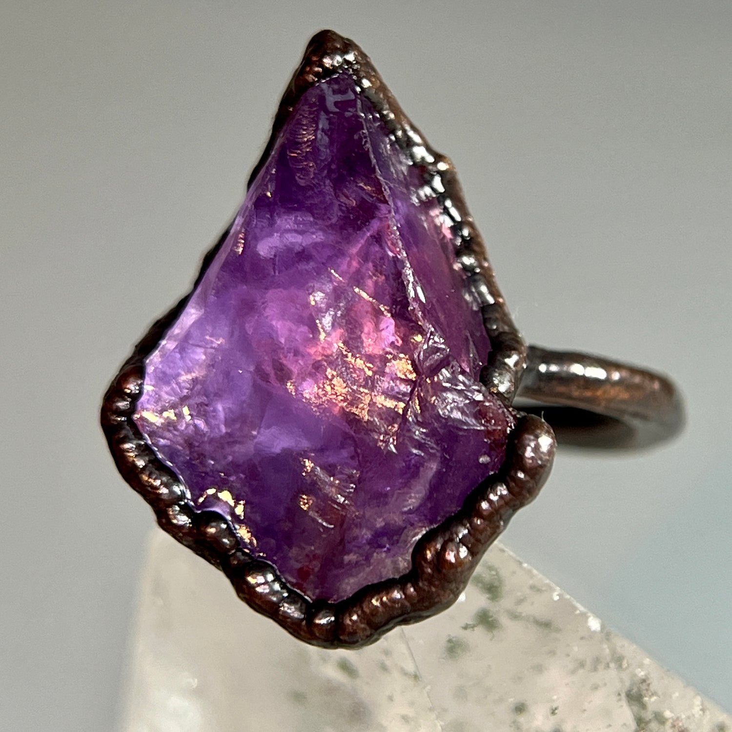 deep purple real crystal copper ring with gunmetal finish