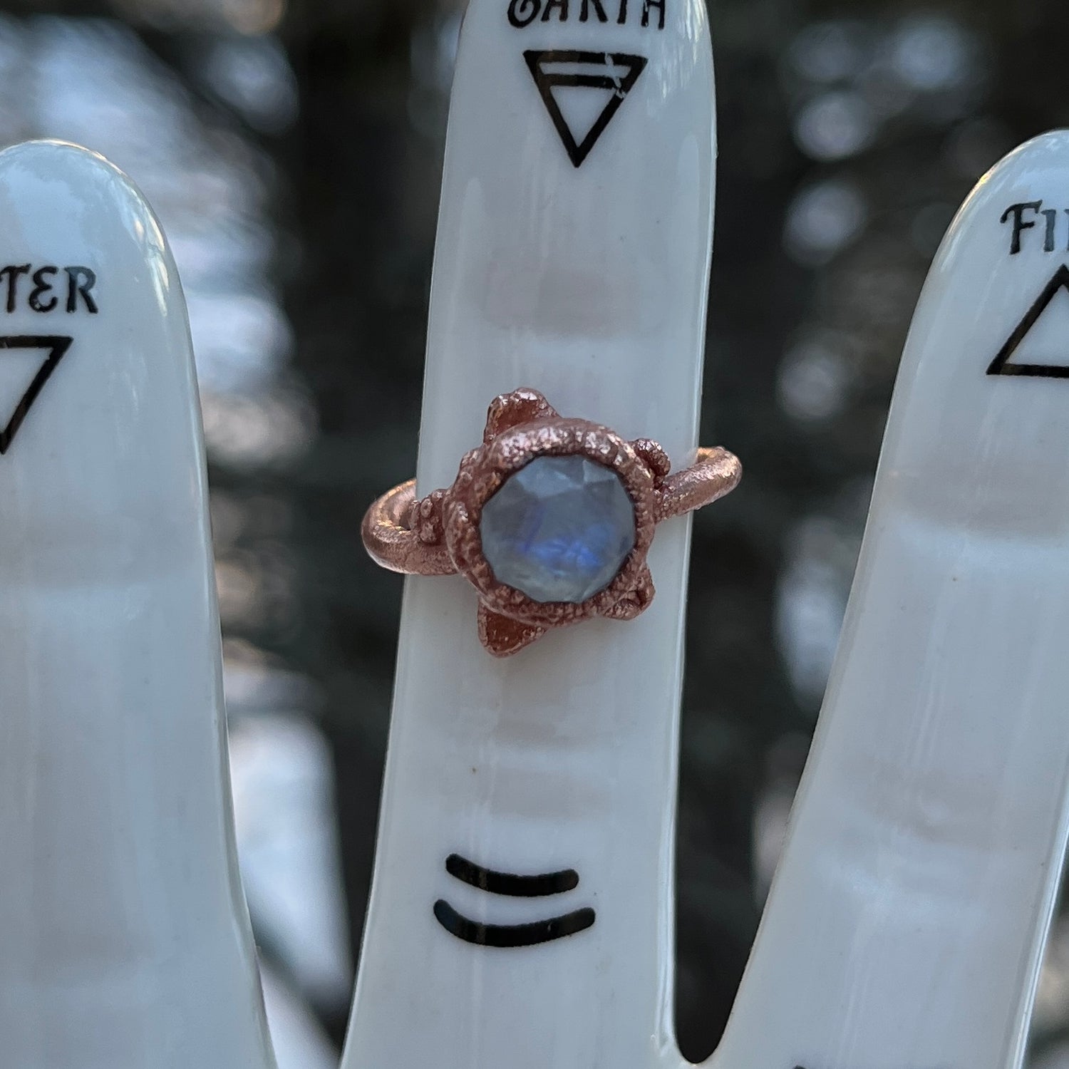 handmade crystal ring faceted moonstone size seven