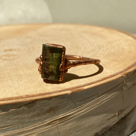 Watermelon Tourmaline Copper Ring Handmade Size 9