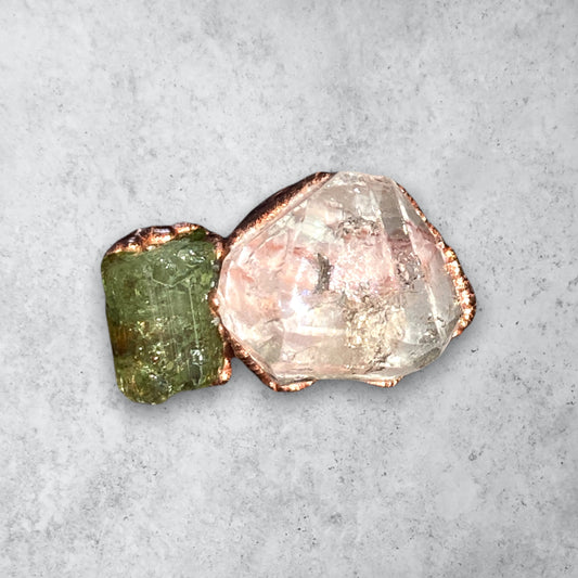 Herkimer Diamond Green Tourmaline Crystal Ring 9