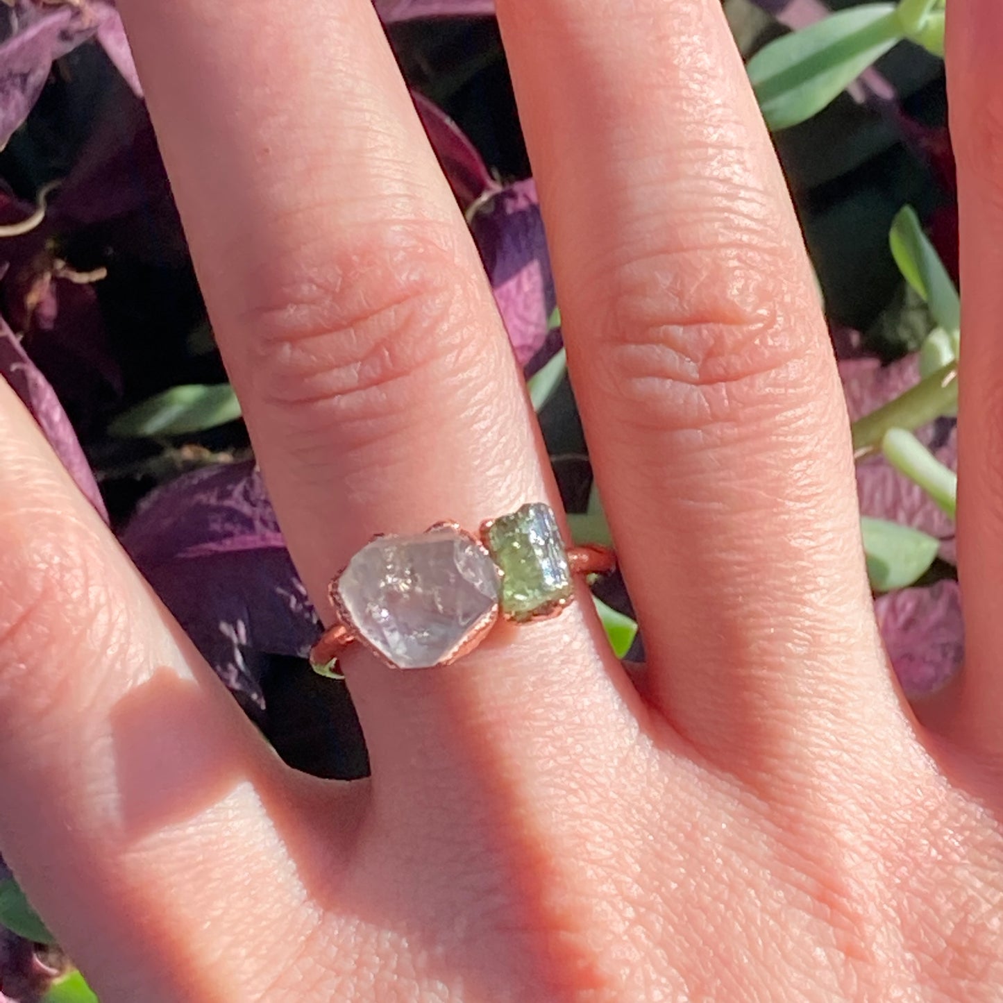 Herkimer Diamond Green Tourmaline Crystal Ring 9