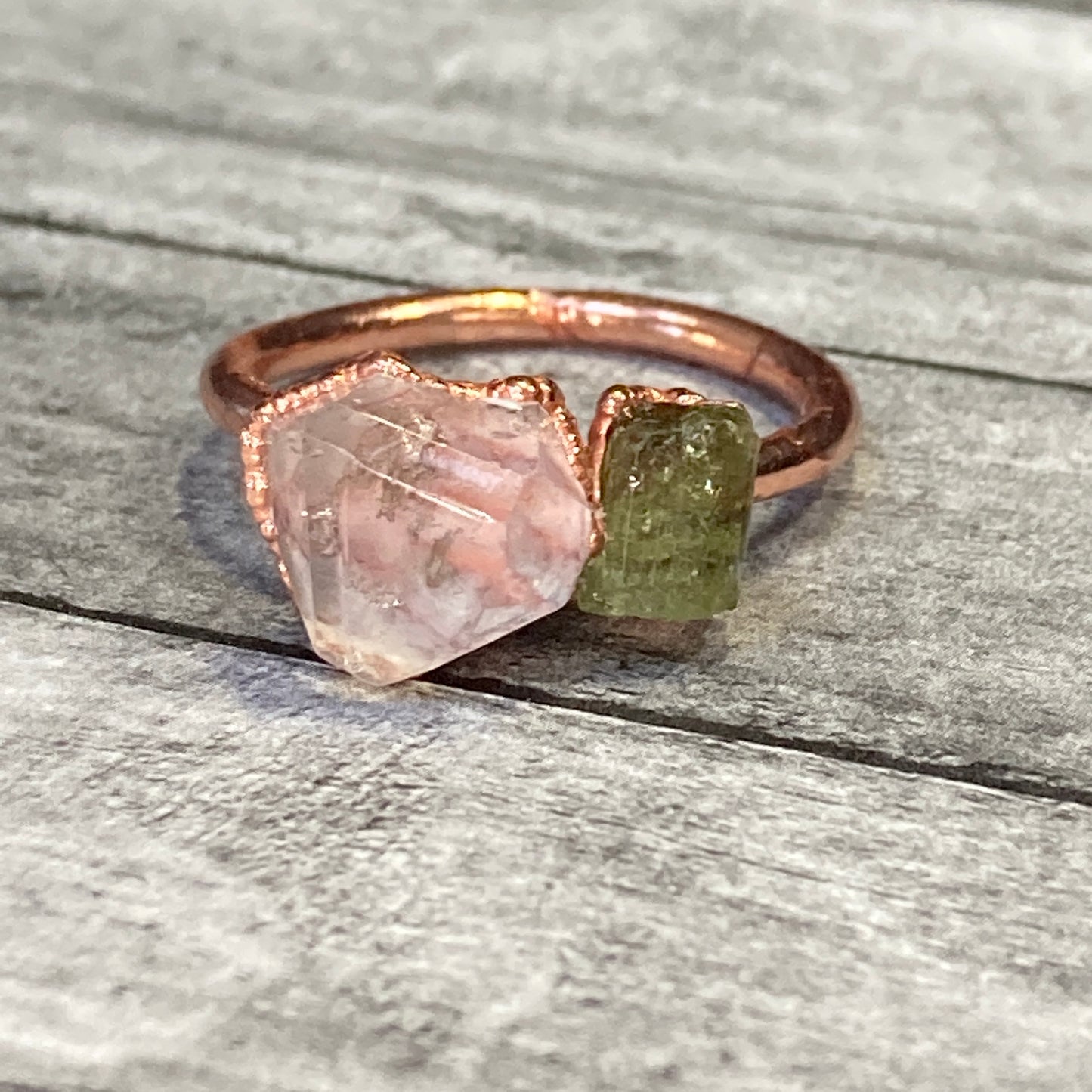 Herkimer Diamond Green Tourmaline Crystal Ring 9