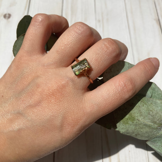 Watermelon Tourmaline Copper Ring Handmade Size 9