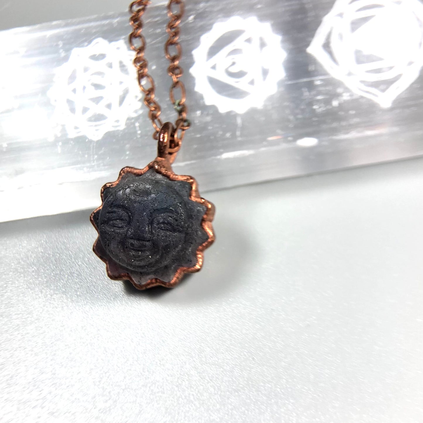 Fluorite Sun Copper Pendant Necklace