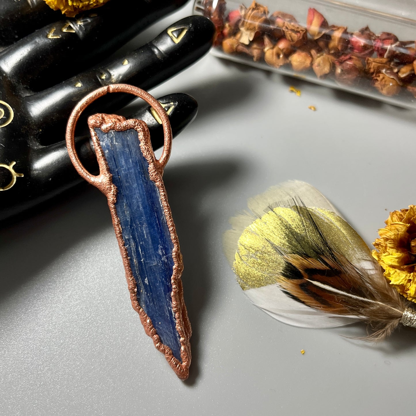Handmade copper electroformed chakra stone kyanite necklace unisex