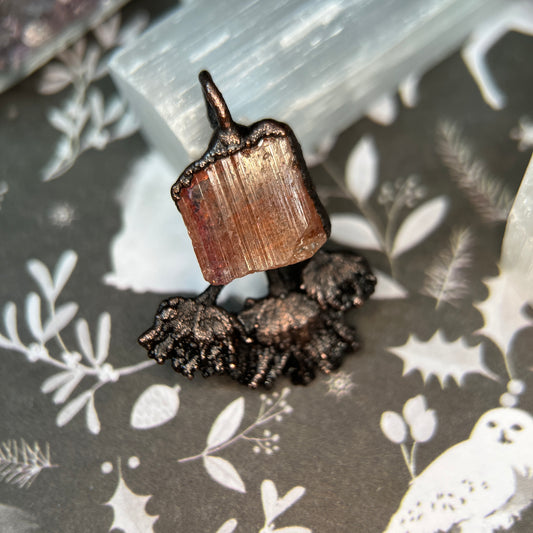 topaz crystals in a real pressed wildflower as copper boho jewelry