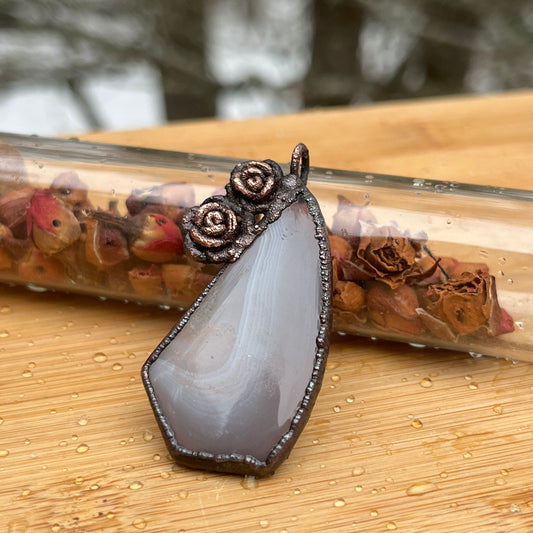 handmade electroformed botanical stone necklace