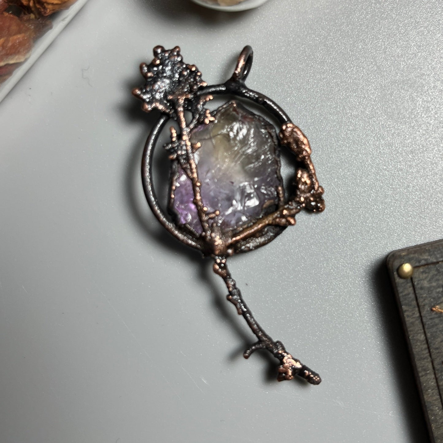 brazil ametrine crystal with dark flowers handmade necklace