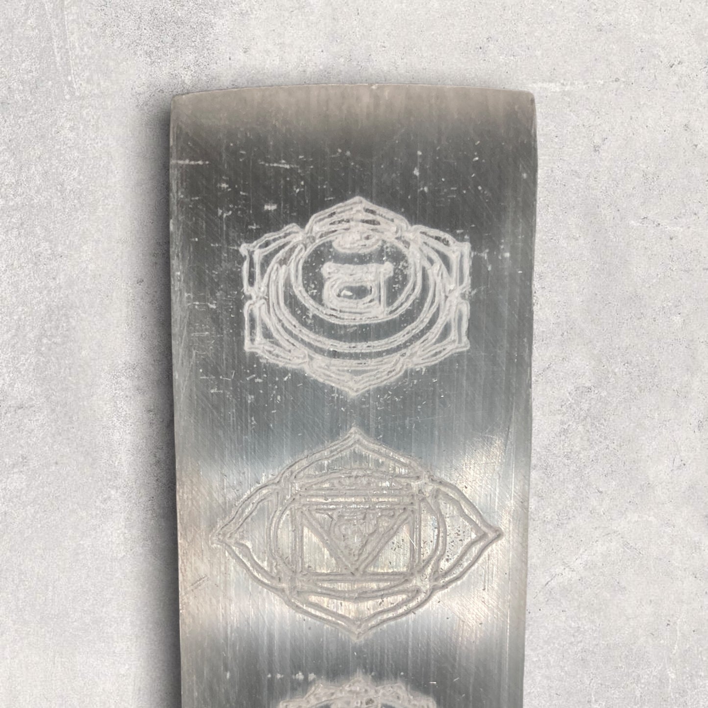 Selenite Crystal Long Cleansing Plate Chakra Etched