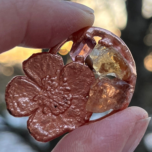 brazil tourmaline topaz citrine flower preserved as copper boho jewelry