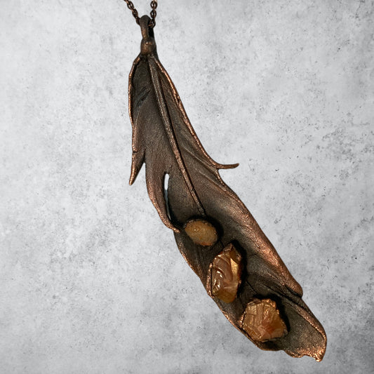 agate Electroformed feather Necklace