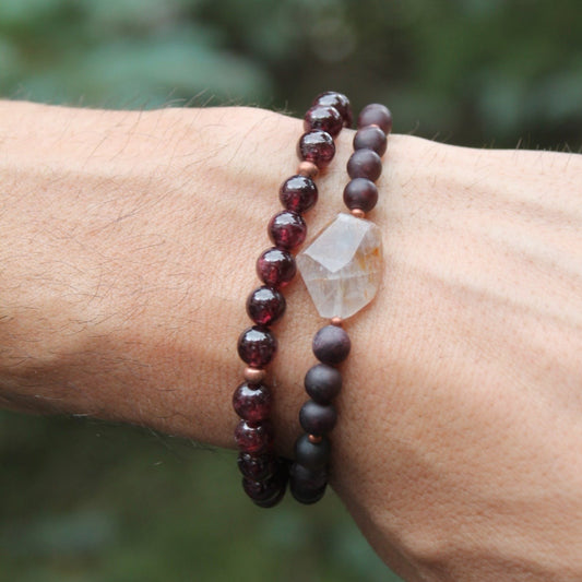 garnet root chakra stack bracelet for guys