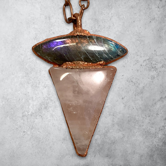 Rose Quartz Arrow Necklace with Labradorite
