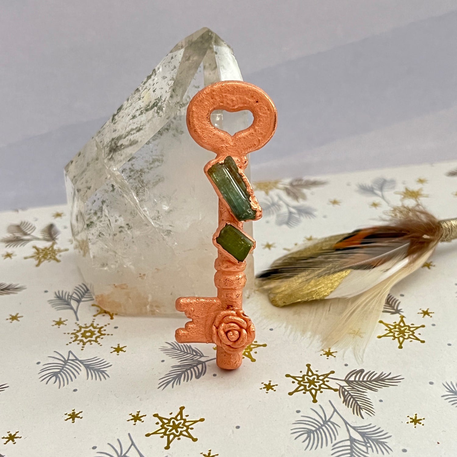 crystal key charm necklace handmade copper