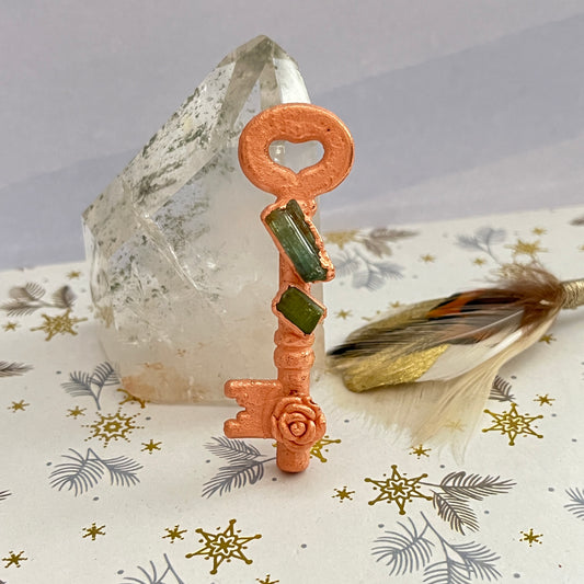 crystal key charm necklace handmade copper