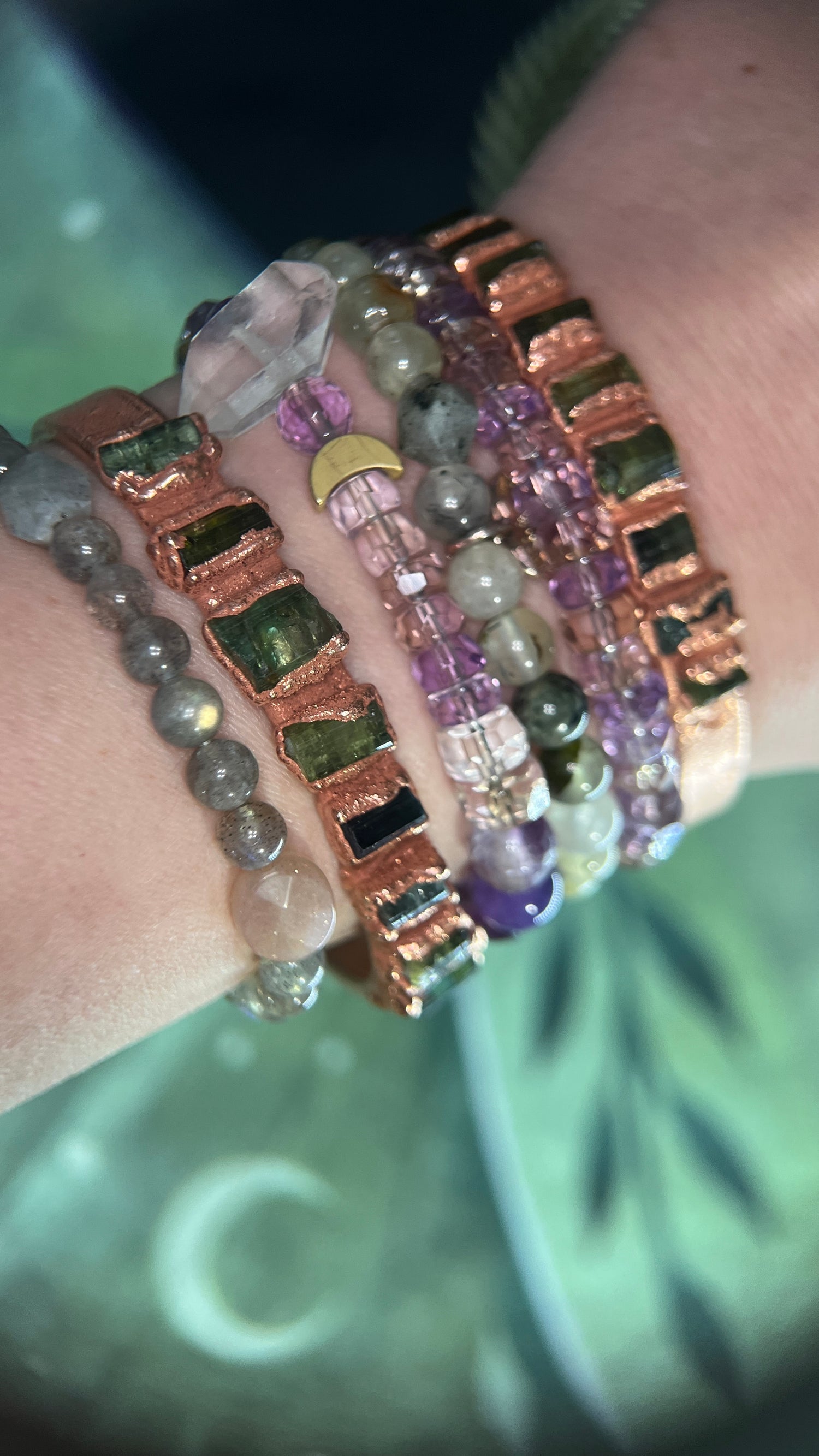 Pink, Black, Brown & Green Tourmaline Crystal Bead Bracelet | Green  tourmaline crystal, Crystal beads bracelet, Beaded bracelets