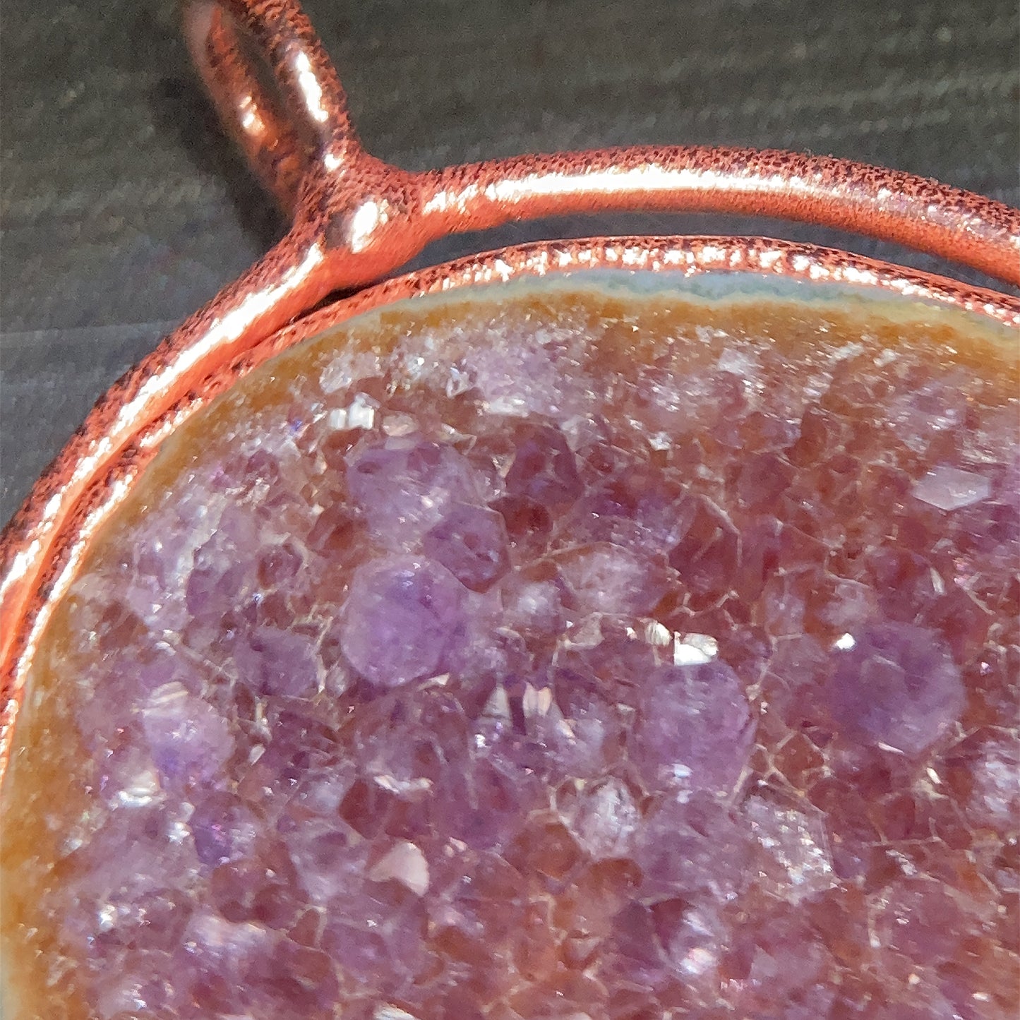 close up amethyst druzy pendant