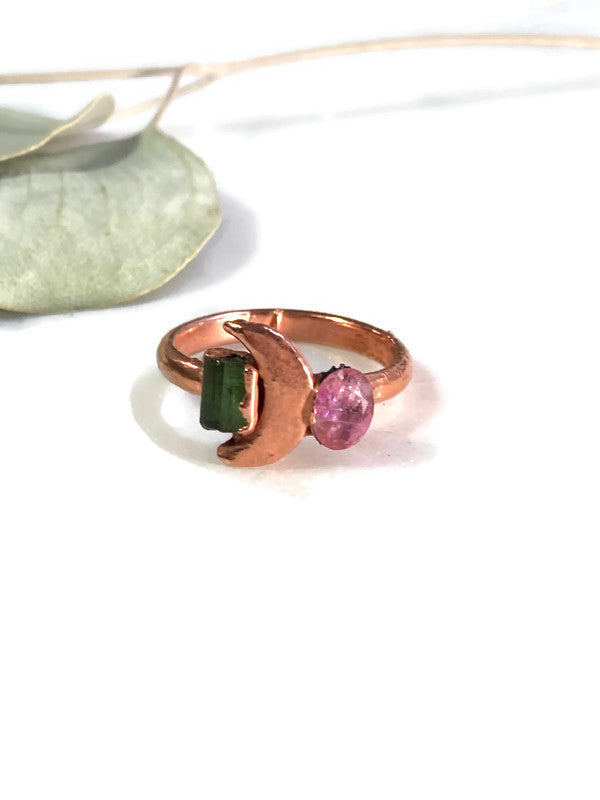 copper moon crystal ring