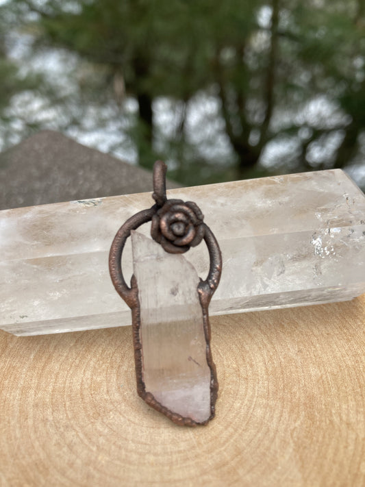 Antique Kunzite Crystal Pendant on Pure Copper Necklace