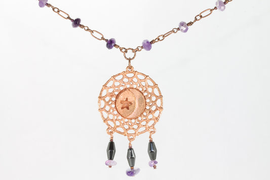 Long Amethyst Crystal Copper Necklace