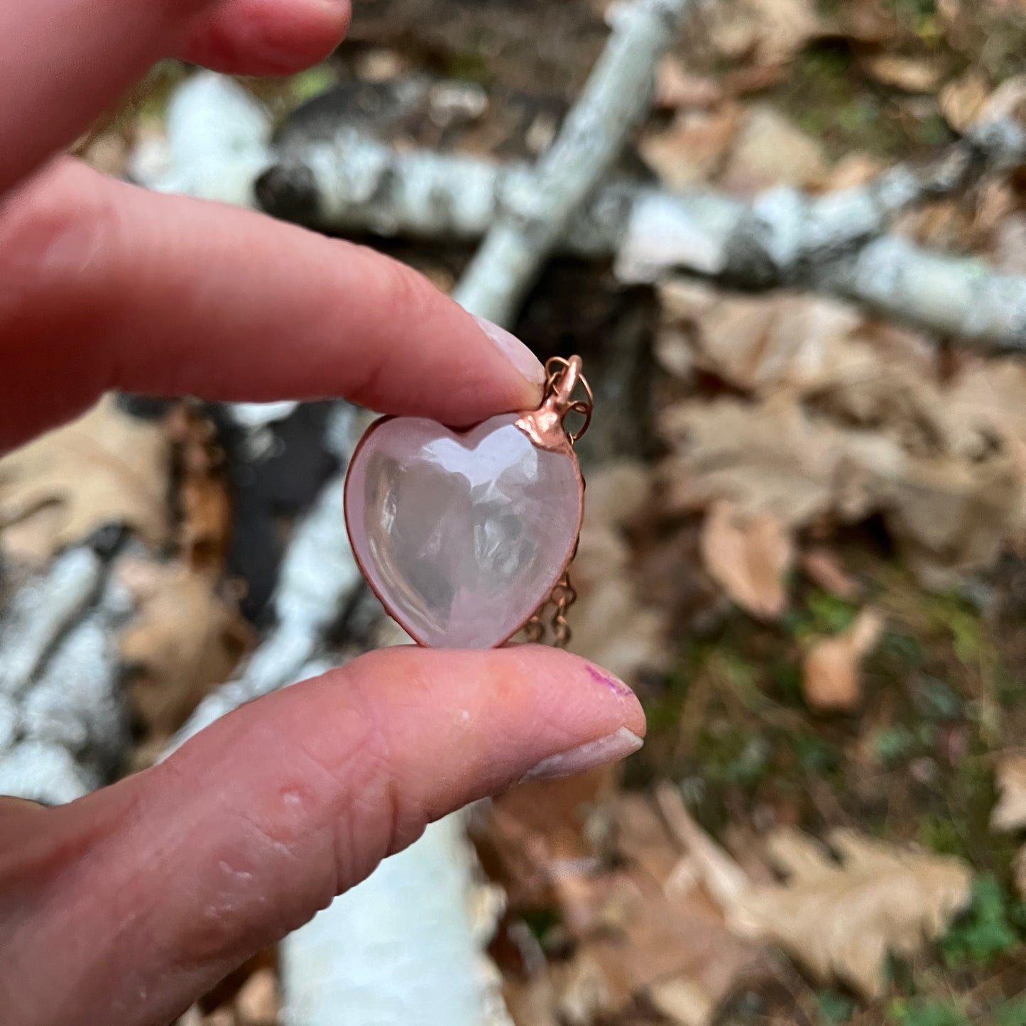 Pink Rose Quartz Heart Crystal Pendant