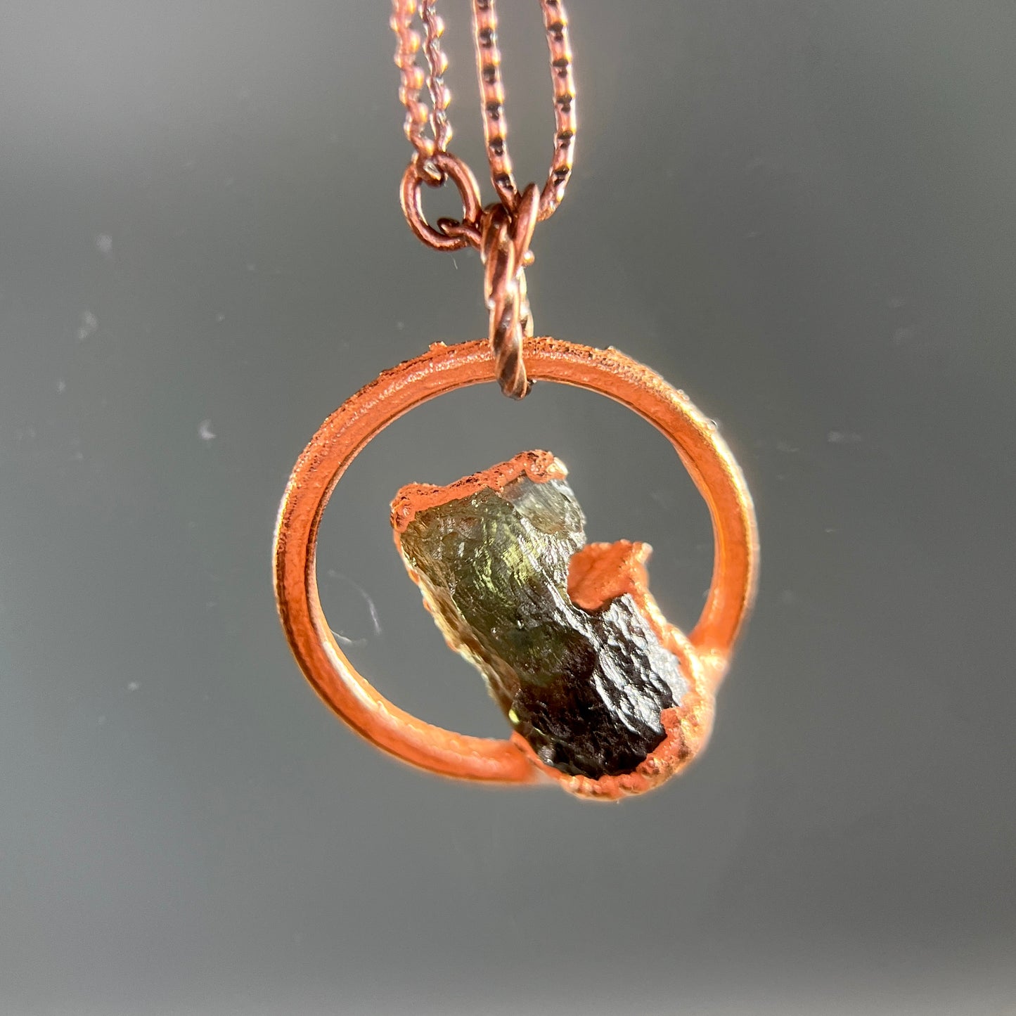 moldavite crystal necklace copper electrofomed