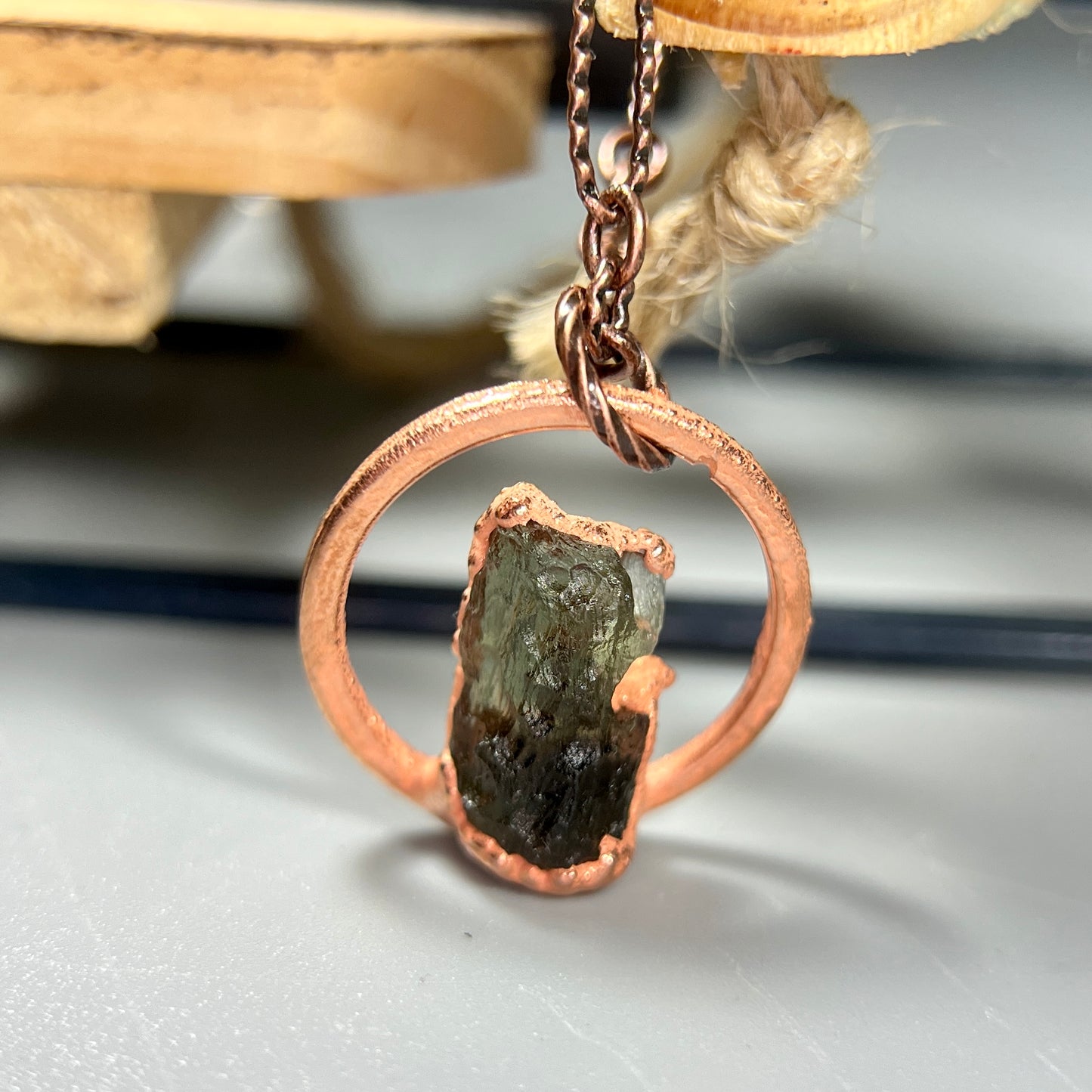 small moldavite crystal pendant necklace