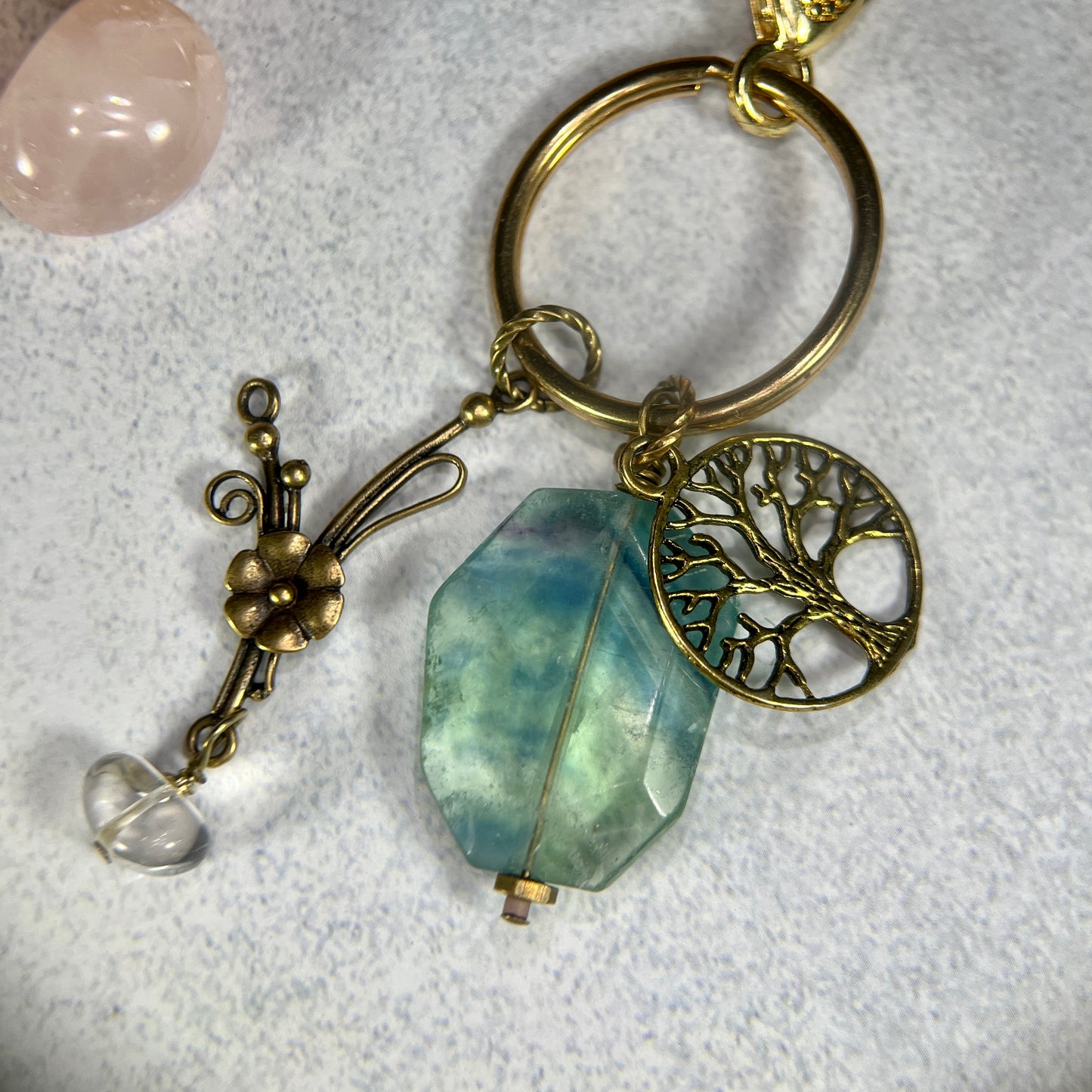 Tree of Life Fluorite Crystal Backpack Charm