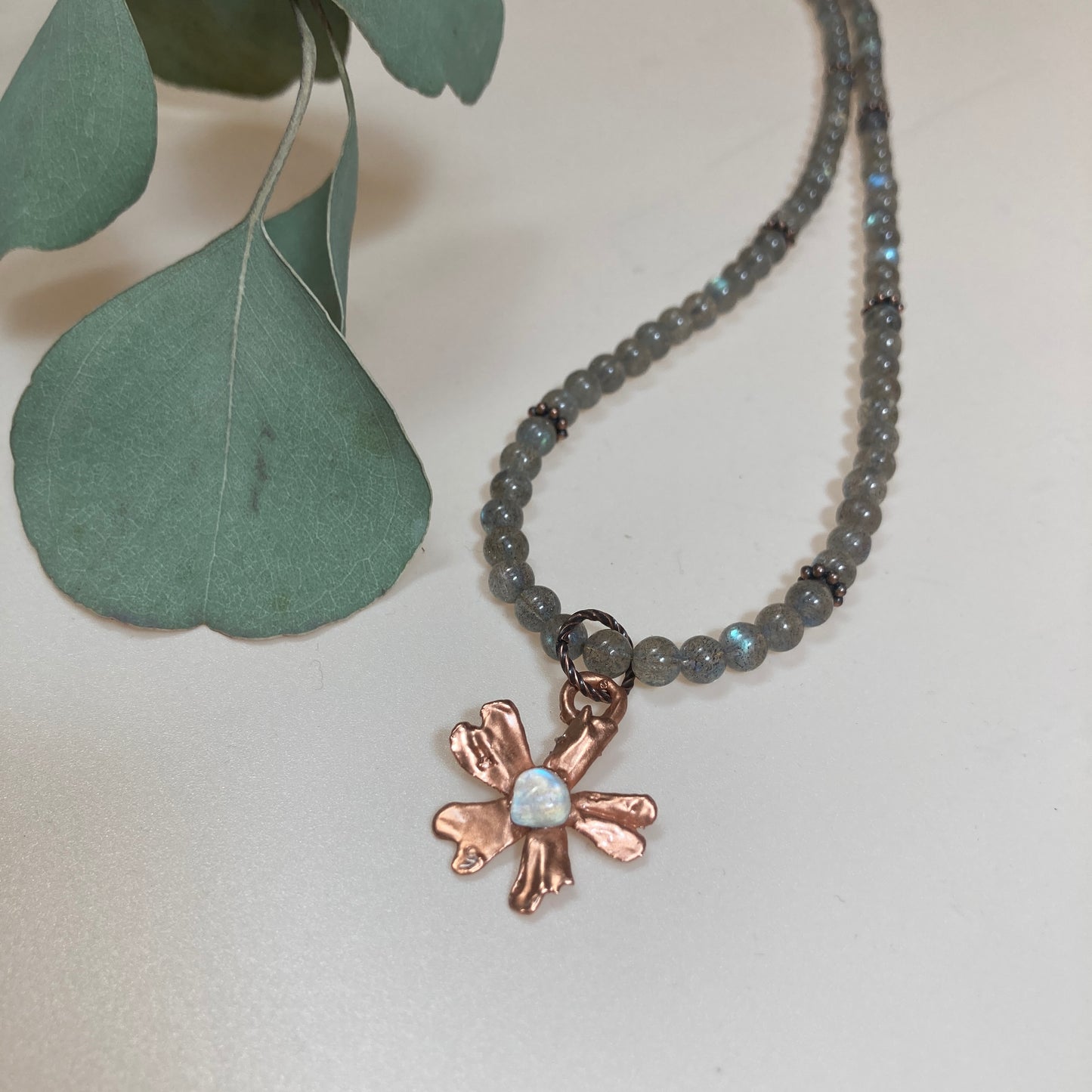 handmade electroformed wildflower labradoriye necklace