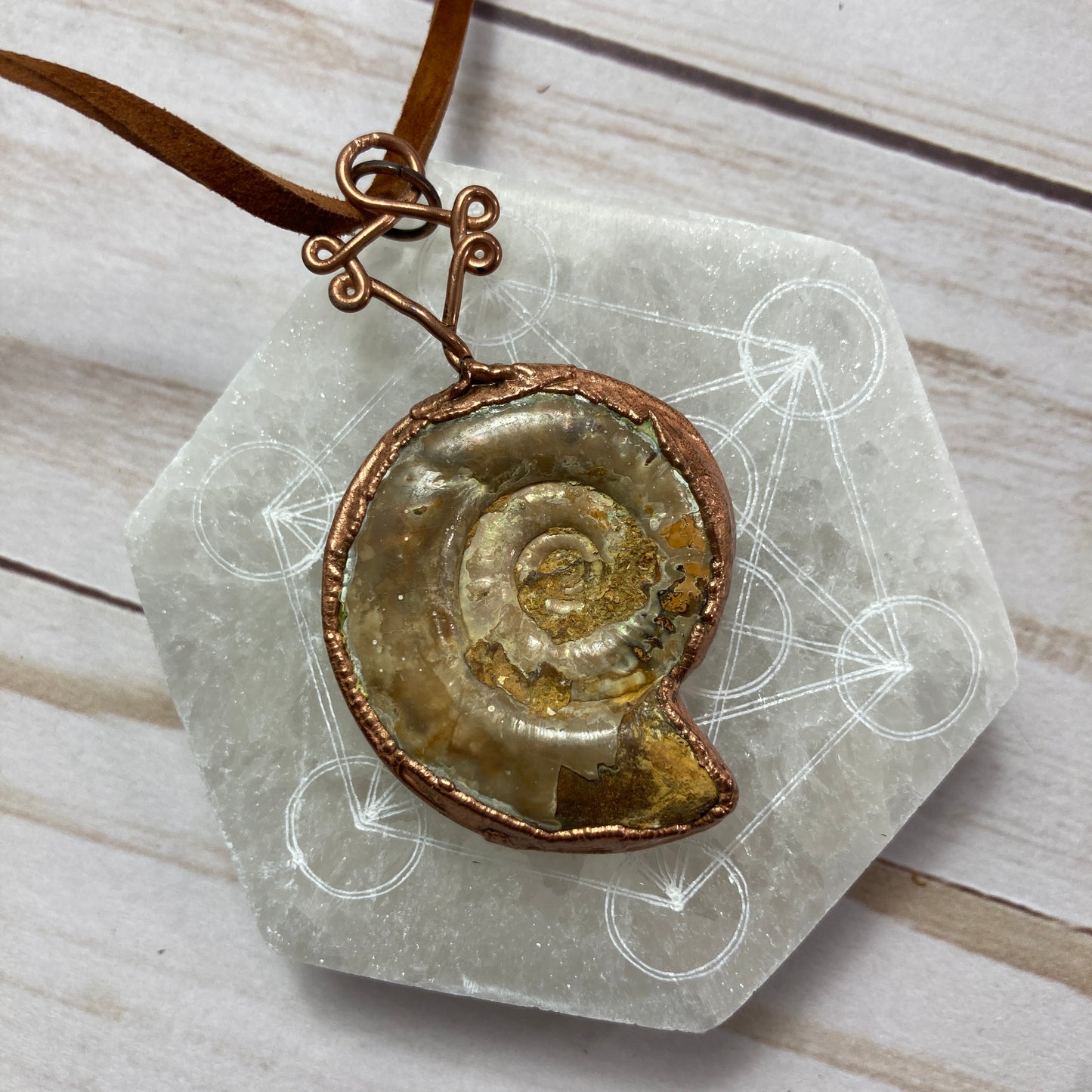 electroformed ammonite crystal necklace