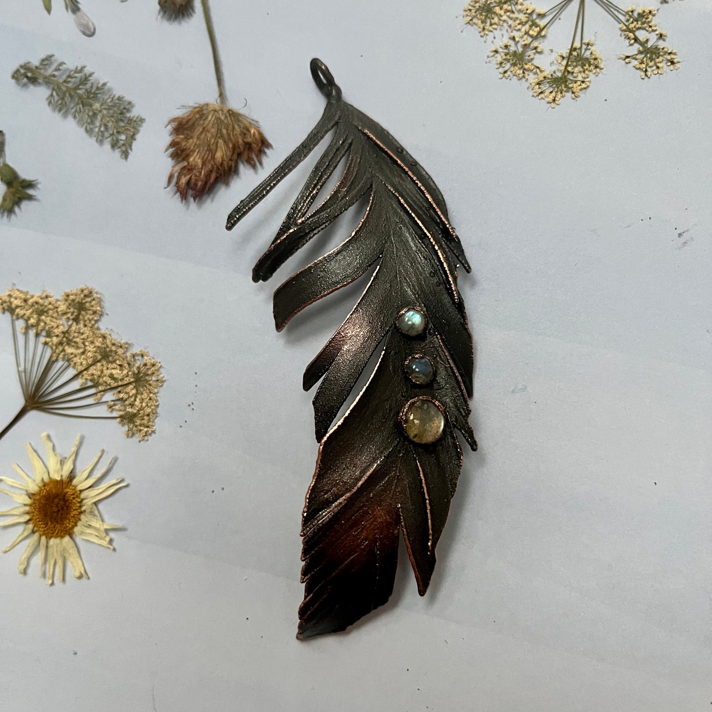 Labradorite Feather Pendant Necklace