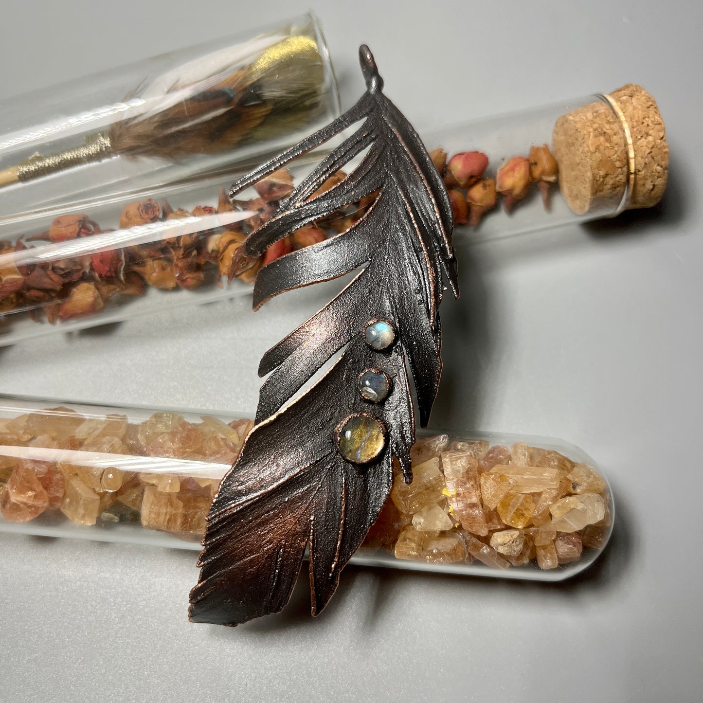 Labradorite Feather Pendant Necklace
