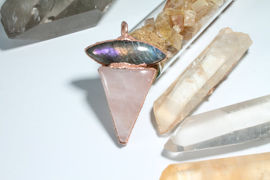 Rose Quartz Arrow Necklace with Labradorite