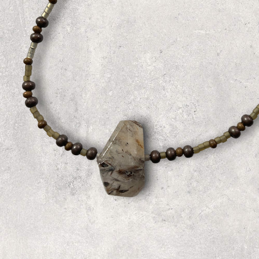 beaded Rutilated quartz necklace 