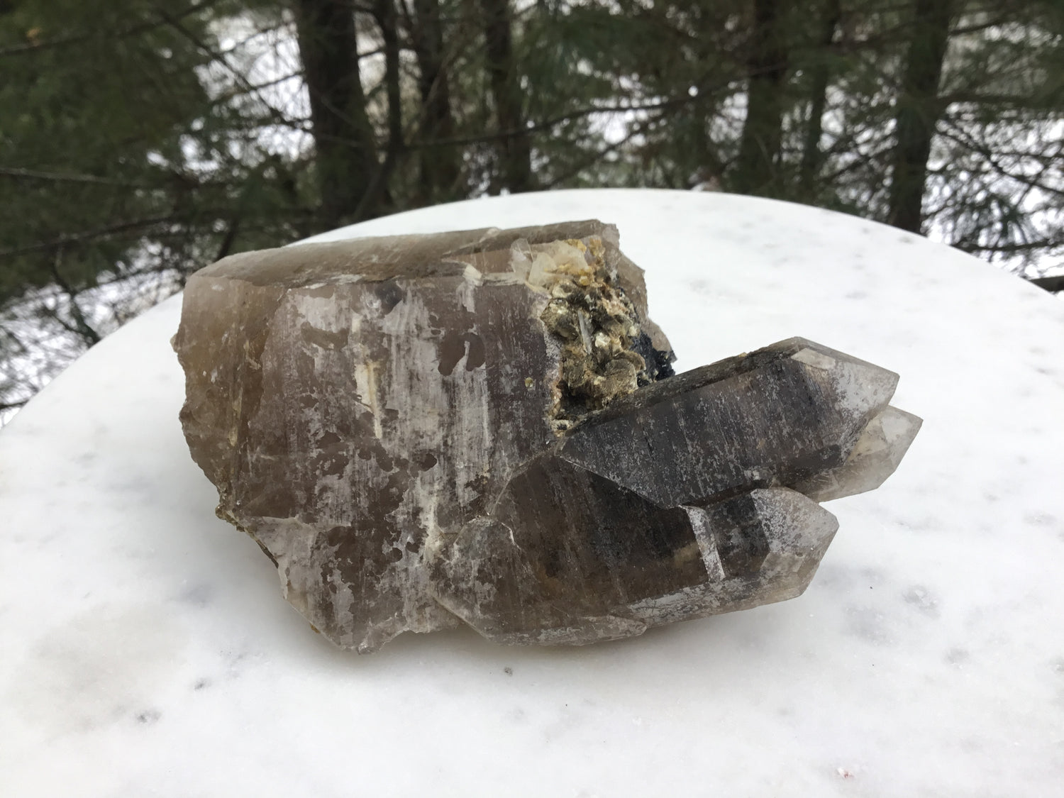 cluster point crystal Smoky Citrine with Black Tourmaline